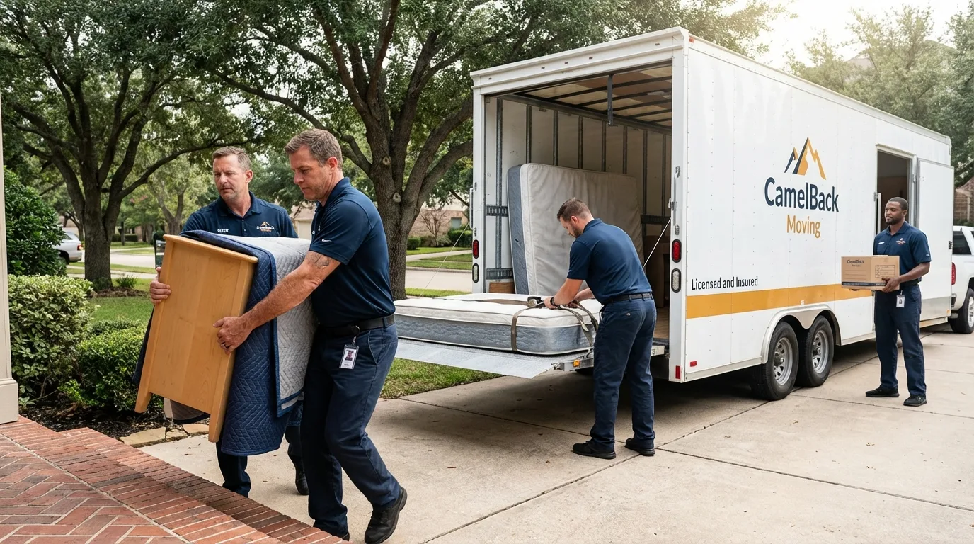 Crew loading residential truck for cross-state move from Cozad, NE